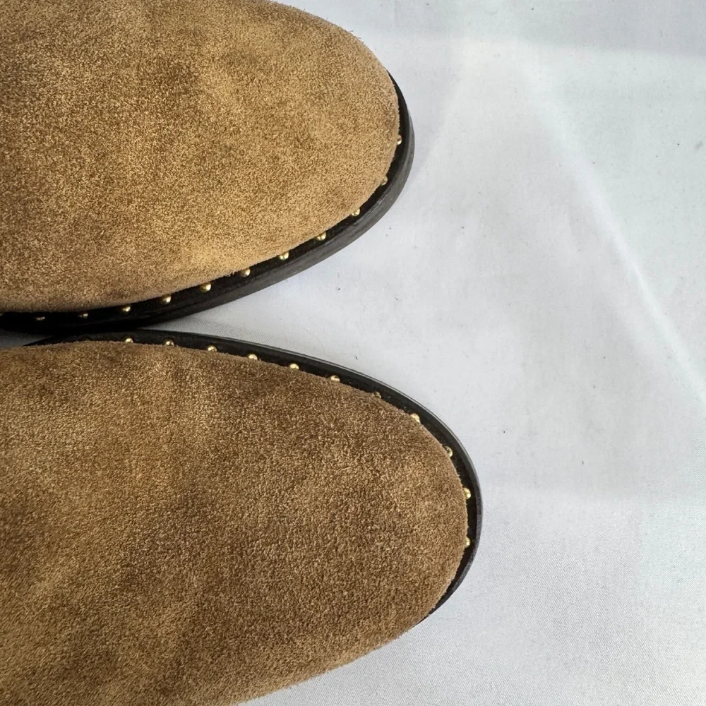 Minelli Brown Suede Studded Ankle Boots Buckle Moto EU 38 - Picture 12 of 13